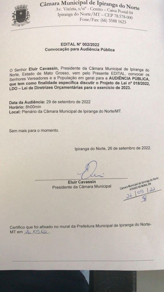 CÂMARA MUNICIPAL CONVIDA TODA POPULAÇÃO PARA AUDIÊNCIA PÚBLICA  PARA DISCUSSÃO DA LDO 