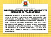 CONVOCAÇÃO PARA AUDIÊNCIA PÚBLICA DO PODER LEGISLATIVO REFERENTE AO PPA 2022/2025