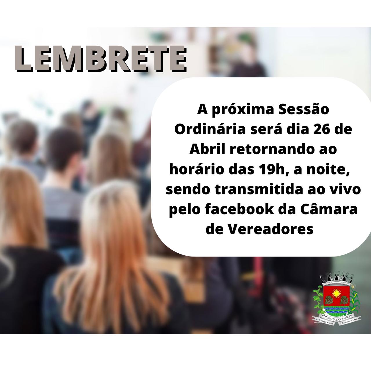 INFORMATIVO SOBRE PRÓXIMA SESSÃO ORDINÁRIA