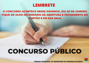 LEMBRETE: CONCURSO PÚBLICO N° 01/2021 ACONTECE DOMINGO DIA 30 DE JANEIRO