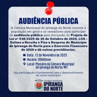 CÂMARA MUNICIPAL CONVOCA POPULAÇÃO PARA AUDIÊNCIA PÚBLICA SOBRE A LOA 2026