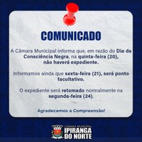 FUNCIONAMENTO NO FERIADO DA CONSCIÊNCIA NEGRA