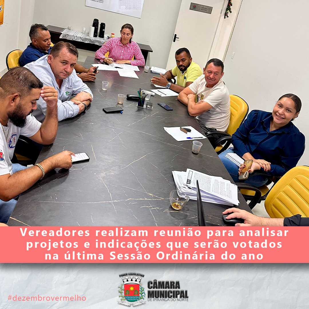 VEREADORES REALIZAM REUNIÃO PARA ANALISAR PROJETOS E INDICAÇÕES QUE SERÃO VOTADOS NA ÚLTIMA SESSÃO ORDINÁRIA DO ANO