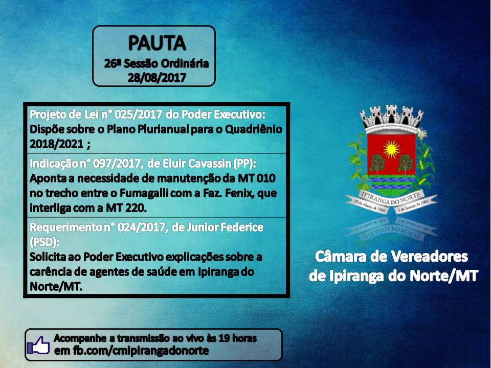 Pauta da 26ª Sessão Ordinária