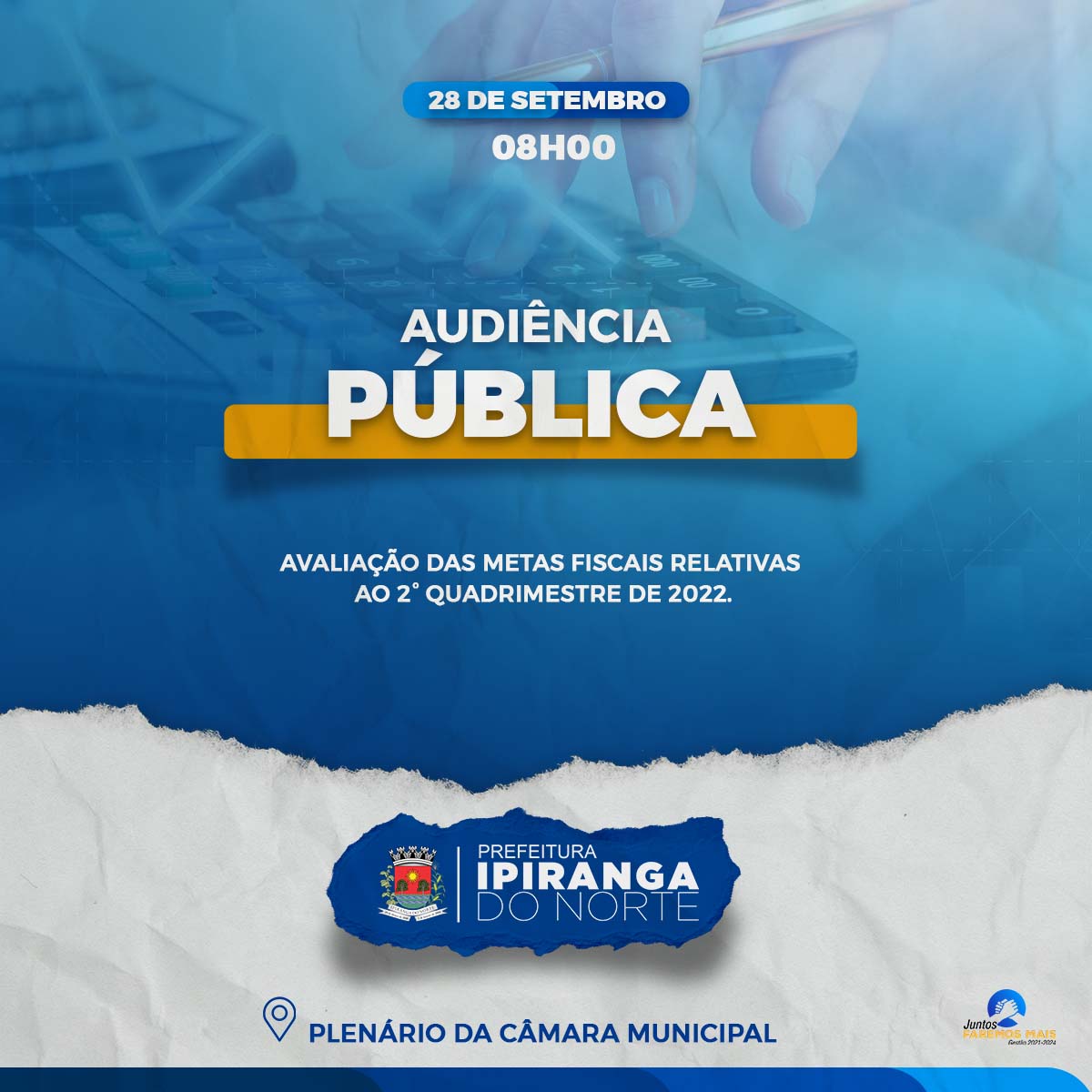 Poder Executivo realiza audiência pública de Avaliação das Metas Fiscais do 2º Quadrimestre de 2022
