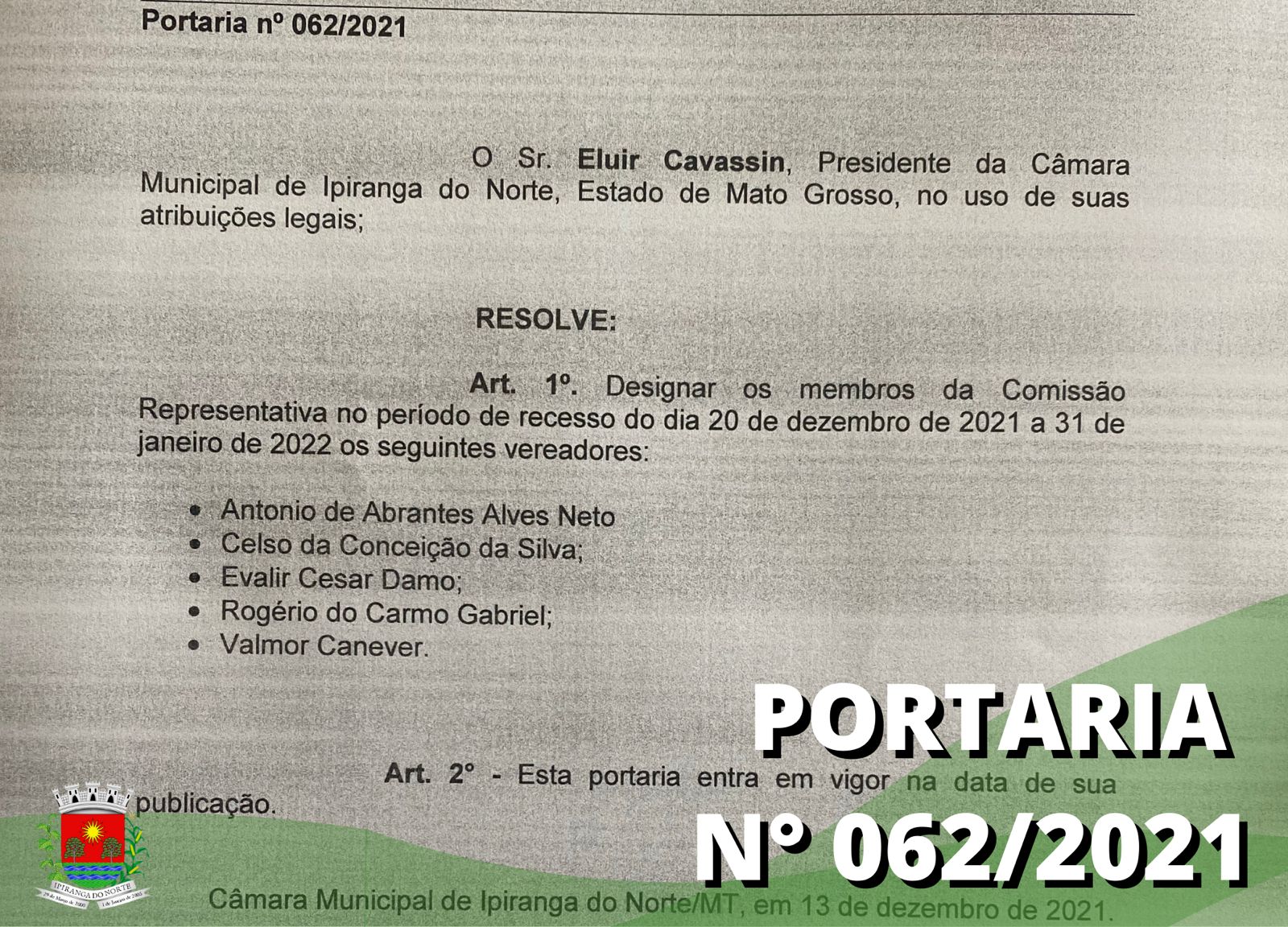 PORTARIA Nº 062/2021