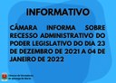 PORTARIA Nº 064/2021 - RECESSO ADMINISTRATIVO DO PODER LEGISLATIVO